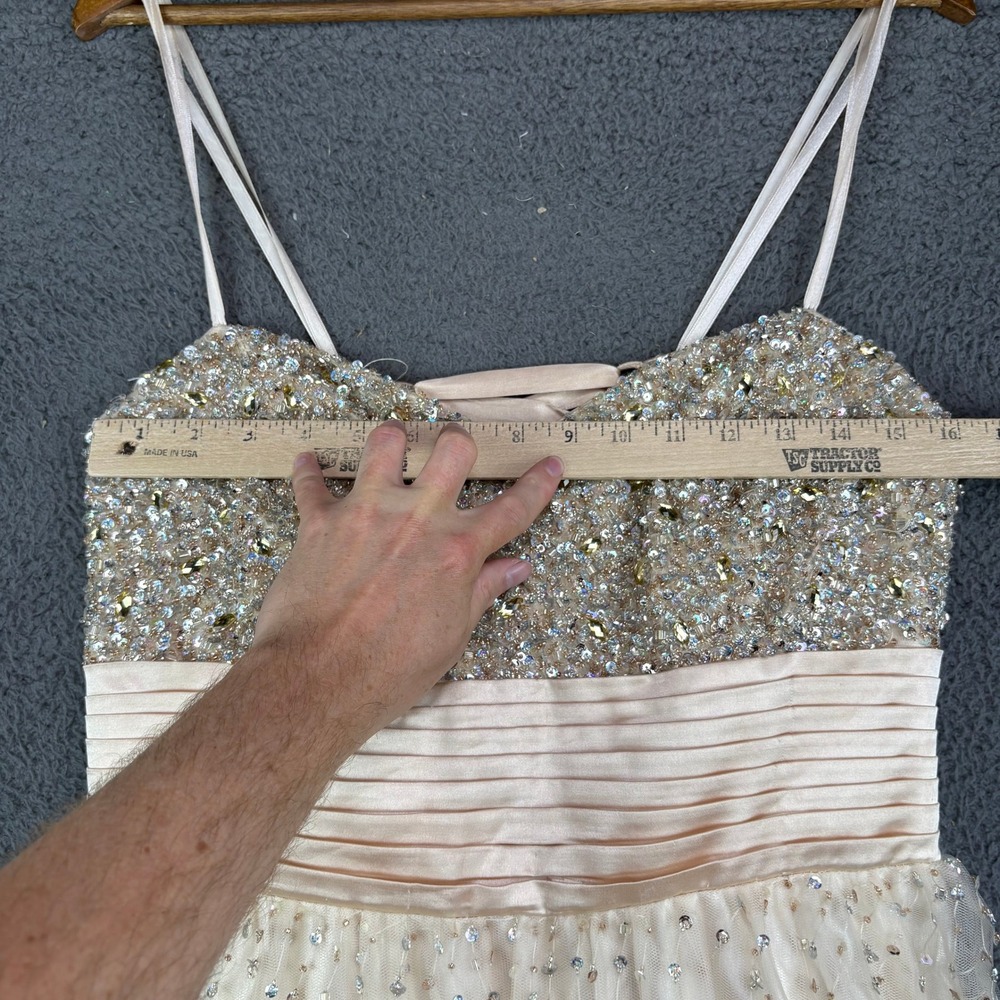 Dave & Johnny Champagne Sequin Beaded Tulle Prom Gown Dress 19/20 Plus Size - Picture 3 of 8